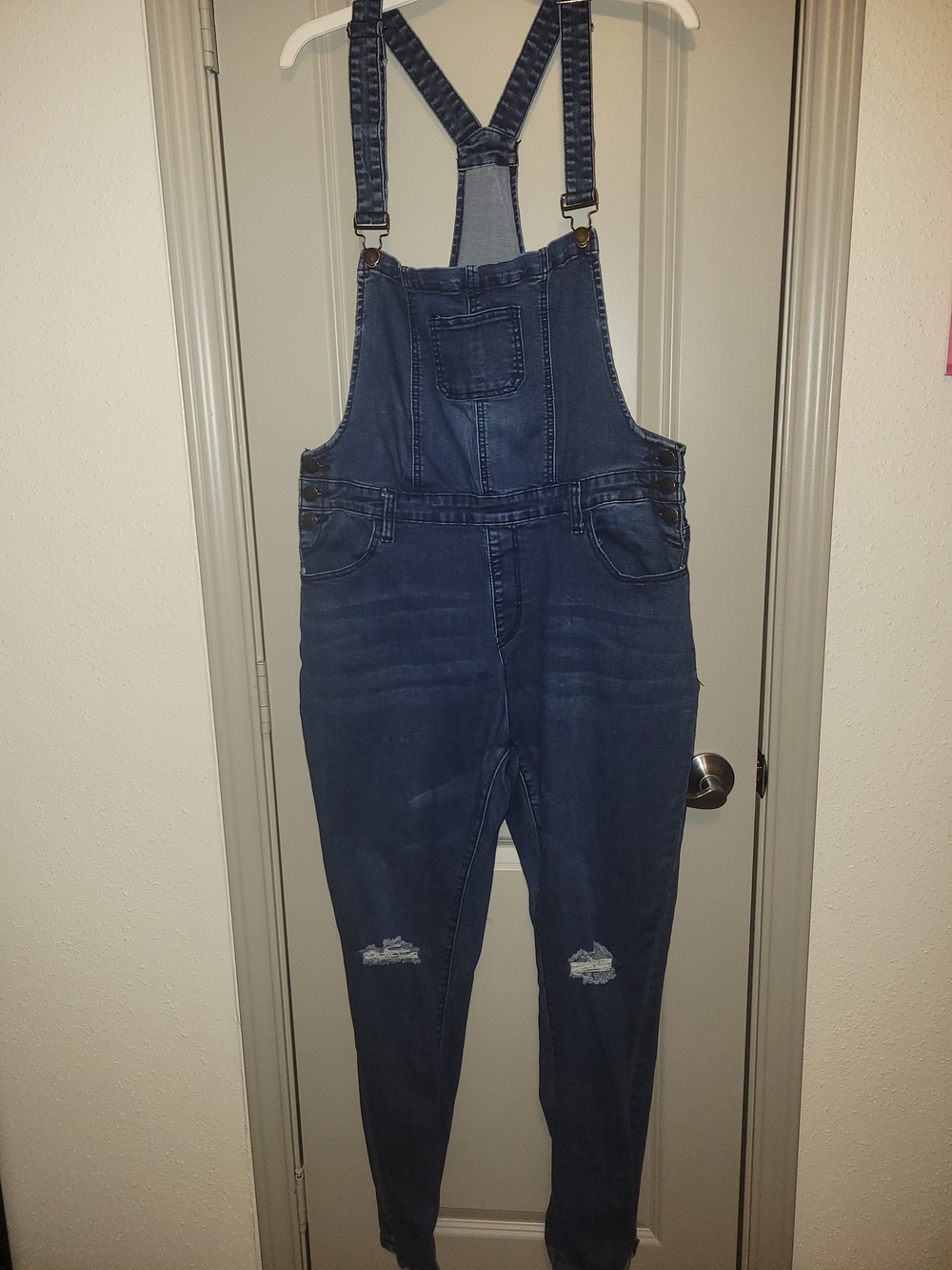 Fashion Nova Dark Blue Denim Skinny Overalls